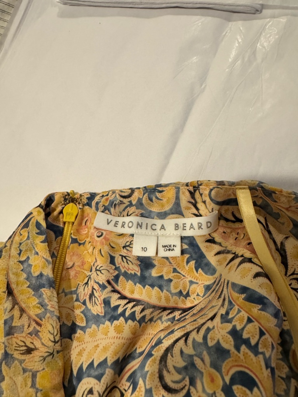 Veronica Beard Yellow and Navy Floral Strapless Peplum Top - Picture 2 of 4